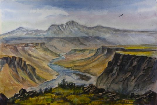 Norm Nelson painted this watercolor of the Snake River Canyon during filming of Idaho the Movie 2.